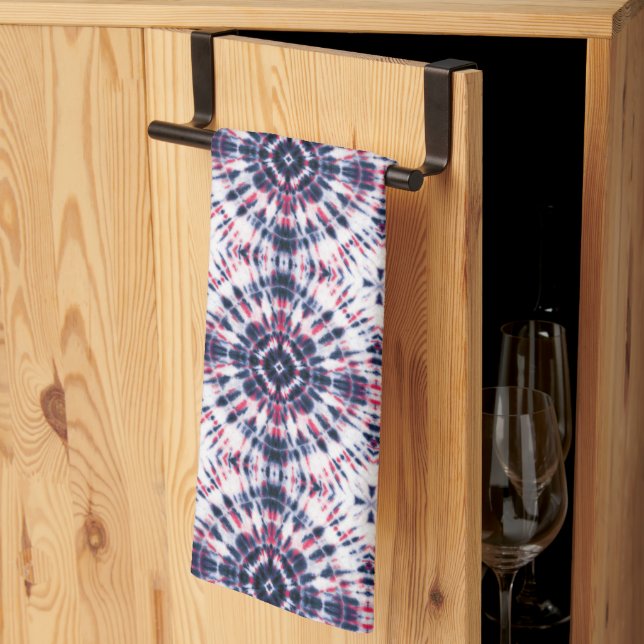 Blue & Red Tie Dye Pattern Kitchen Towel (Thirds Fold)