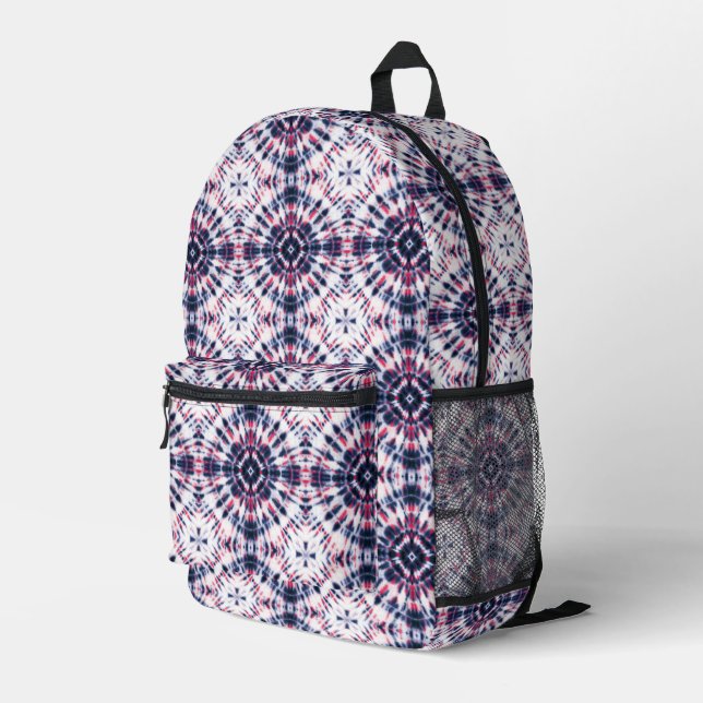 Blue & Red Tie Dye Pattern Printed Backpack (Back Corner Right)