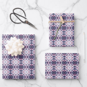 Blue & Red Tie Dye Pattern Wrapping Paper Sheets