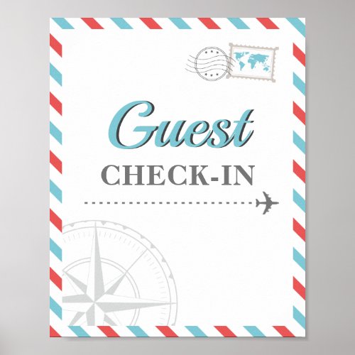 Blue Red Travel Airplane Guest Check_in Welcome Poster