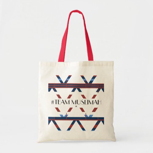 blue red tribal pattern team muslimah islamic tote bag