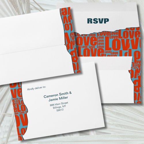 Blue Red Typography Border Autumn Wedding RSVP Envelope