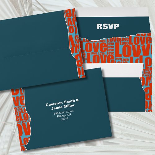 Blue Red Typography Border Fall Wedding RSVP Envelope