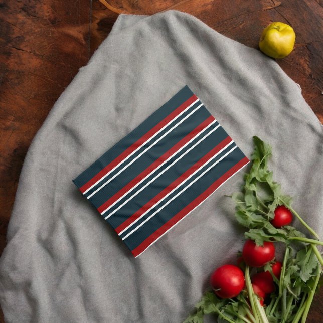 Blue Red uniform Stripes Kitchen Towel (Kitchen Towel)