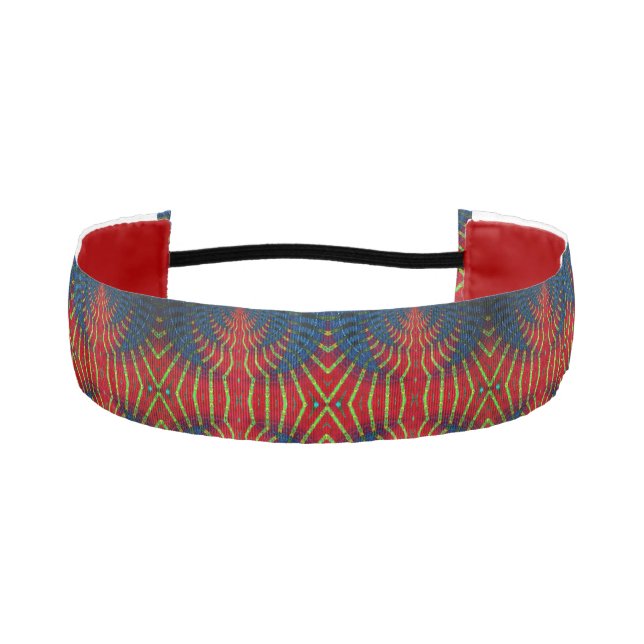  Blue Red Unique Pattern Cool Trippy Ethnic Tribal Athletic Headband (Front)