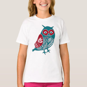 Blue Red Vintage Owl Bird T-Shirt