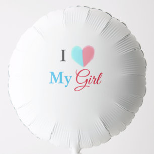 Blue red watercolor heart I love my girl name Balloon