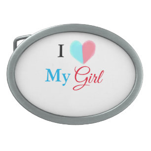 Blue red watercolor heart I love my girl name Belt Buckle