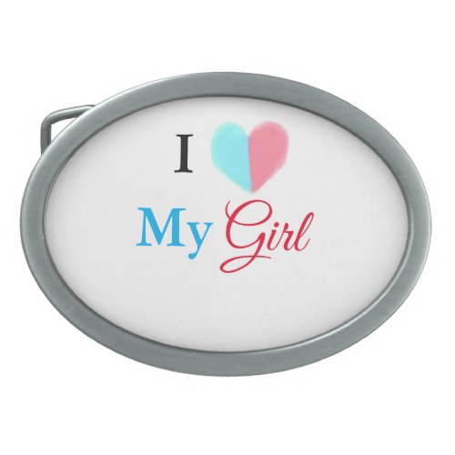 Blue red watercolor heart I love my girl name Belt Buckle