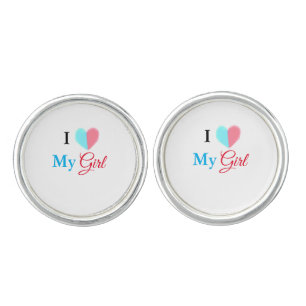Blue red watercolor heart I love my girl name Cufflinks