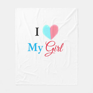 Blue red watercolor heart I love my girl name Fleece Blanket