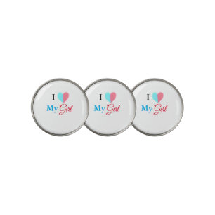 Blue red watercolor heart I love my girl name Golf Ball Marker