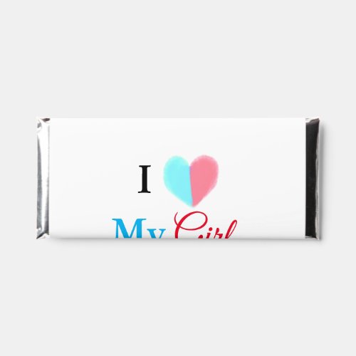 Blue red watercolor heart I love my girl name Hershey Bar Favors