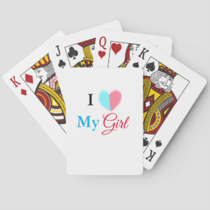 Blue red watercolor heart I love my girl name Poker Cards