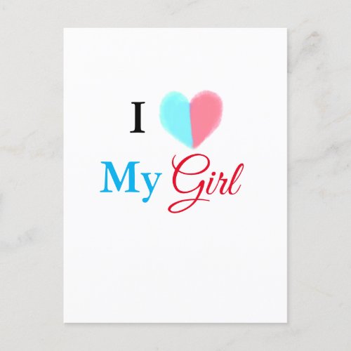 Blue red watercolor heart I love my girl name Postcard