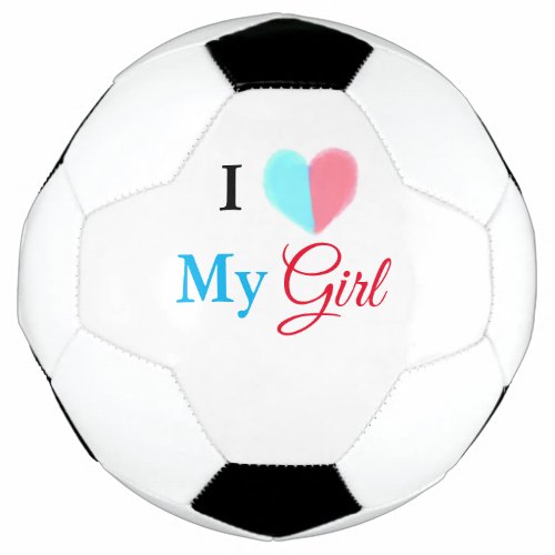 Blue red watercolor heart I love my girl name Soccer Ball