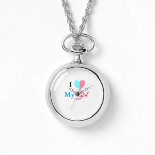 Blue red watercolor heart I love my girl name Watch