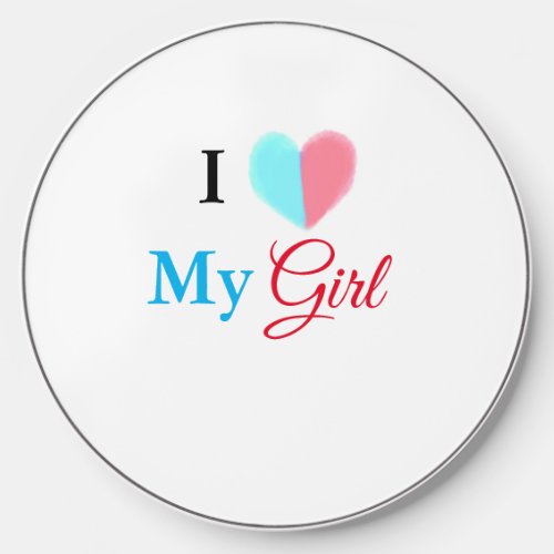 Blue red watercolor heart I love my girl name Wireless Charger