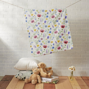 Blue Red Watercolor Wildflower Baby Blanket