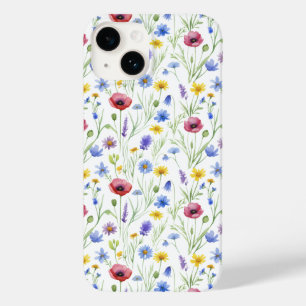 Blue Red Watercolor Wildflower Case-Mate iPhone 14 Case