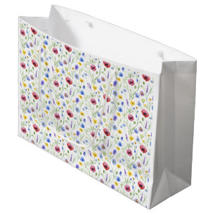 Blue Red Watercolor Wildflower Large Gift Bag