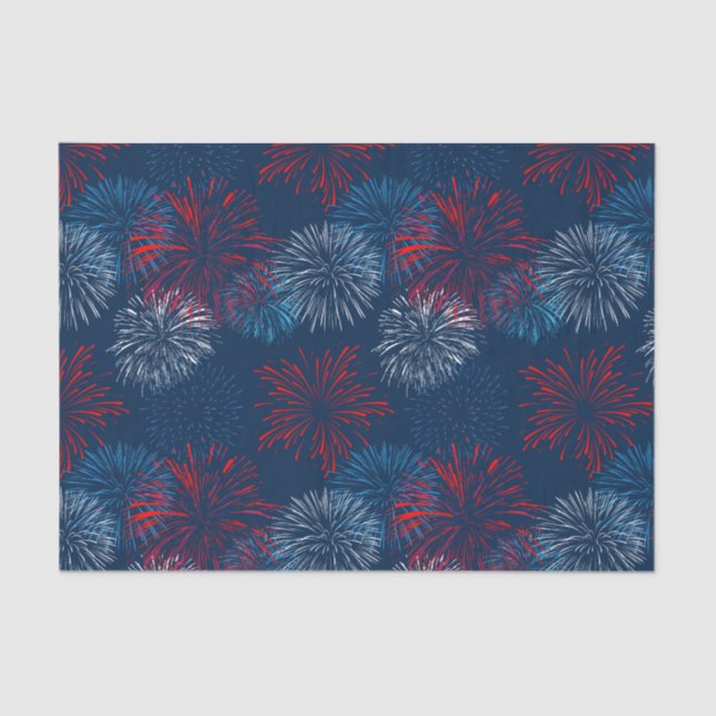 Blue Red White 4th of July Fireworks Tissue Paper (Front)