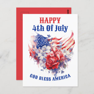 Blue Red White 4th of July watercolor Postcard