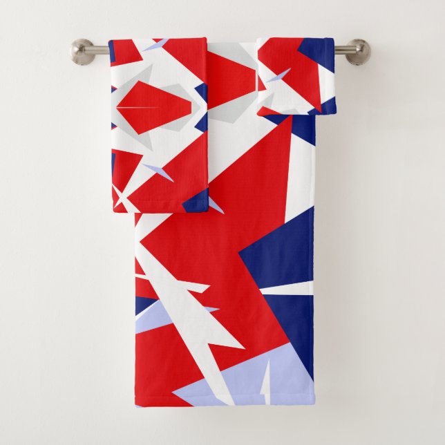 Blue Red White Abstract Art Bath Towels (Insitu)