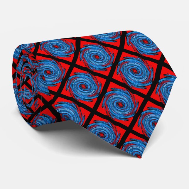 Blue Red White Black Swirl Pattern Neck Tie (Rolled)