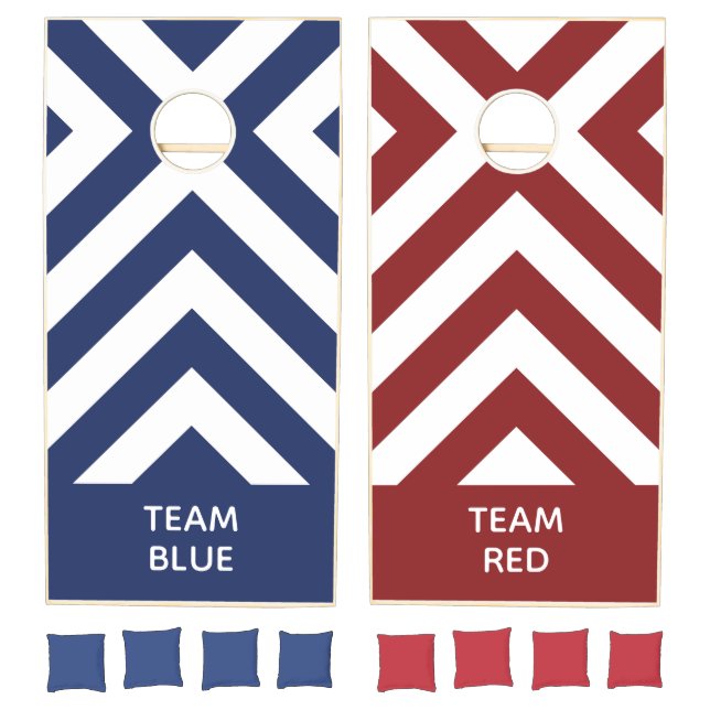 Blue Red White Chevron Pattern Custom Team Names Cornhole Set (Set)
