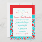 Blue Red White Damask Photo Wedding Invitation (Back)
