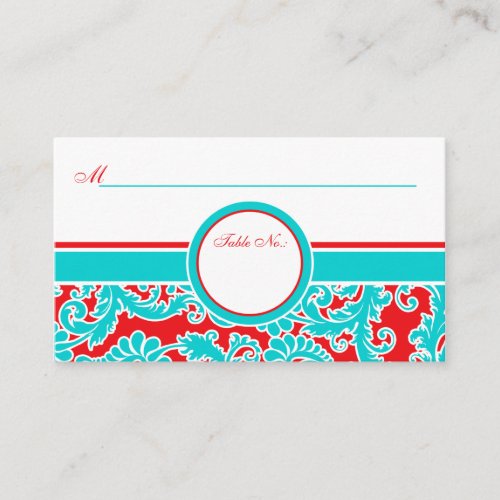 Blue Red White Damask Place Cards Business Cards