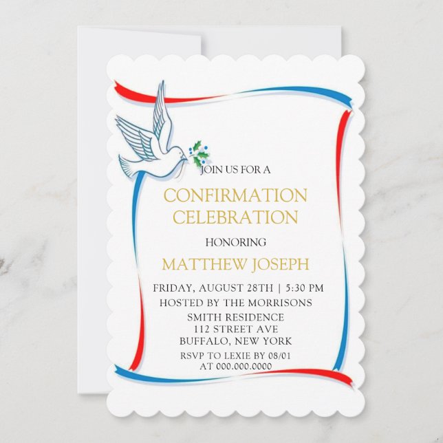  Blue Red White Dove Confirmation Celebration Invitation (Front)