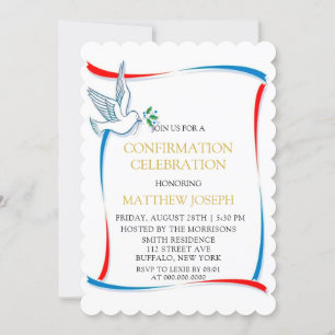 Blue Red White Dove Confirmation Celebration Invitation