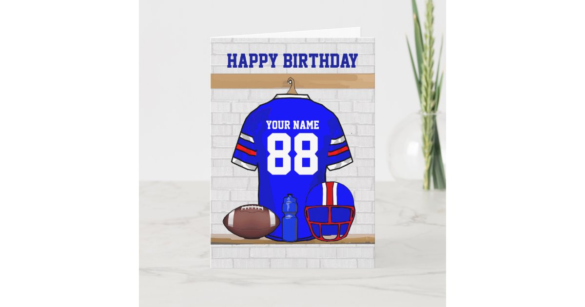 Blue Red White Football Jersey Happy Birthday Card Zazzle Com