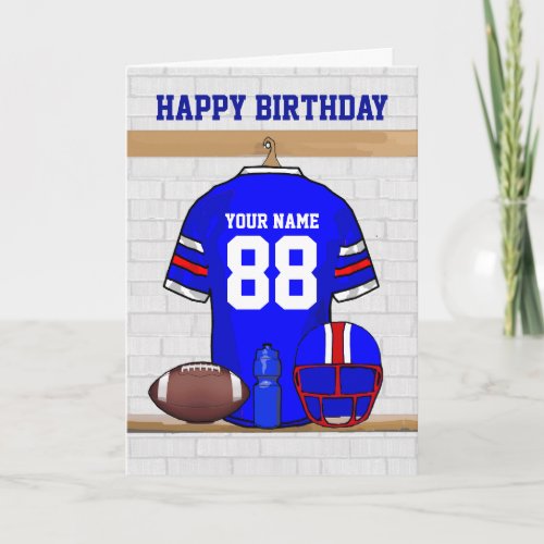 Blue Red White Football Jersey Happy Birthday Card