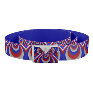 Blue Red White Fractal Art Pattern Initials Belt