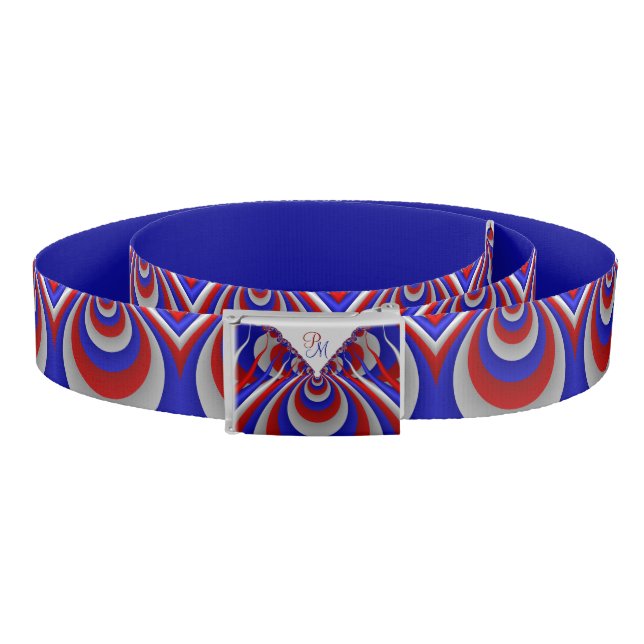Blue Red White Fractal Art Pattern Initials Belt (Coil)