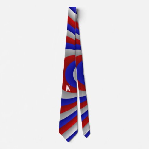 Blue Red White Fractal Art Pattern Monogram Neck Tie