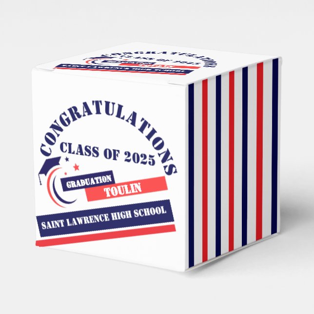 Blue Red White Graduation 2025 Custom Party  Favor Boxes (Front Side)
