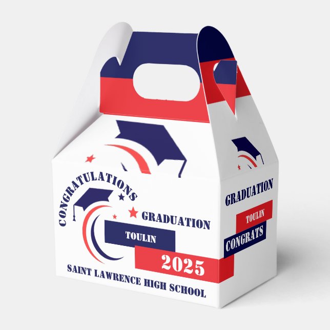 Blue Red White Graduation 2025 Custom Party  Favor Boxes (Front Side)