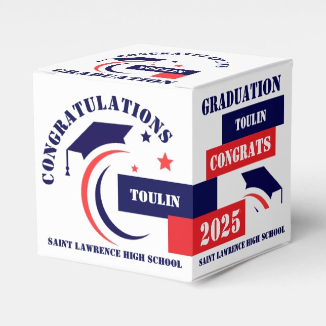 Blue Red White Graduation 2025 Custom Party  Favor Boxes (Front Side)