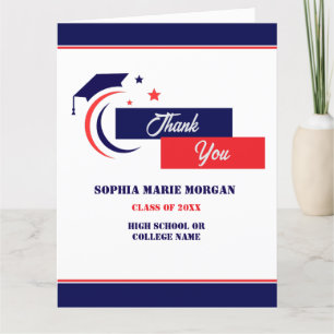 Blue Red White Graduation  Classic Letterpress Thank You Card