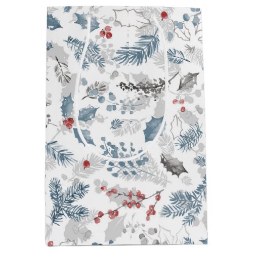 Blue Red White Holiday Foliage Christmas Medium Gift Bag