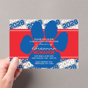 Blue, Red & White Pawprint Graduation Frosted Acrylic Invitations
