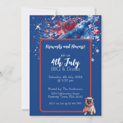 Blue Red White Puppy 4th July Invitation