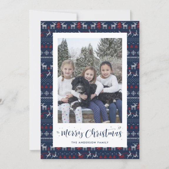 Blue Red White Santa Claus Photo Christmas Card