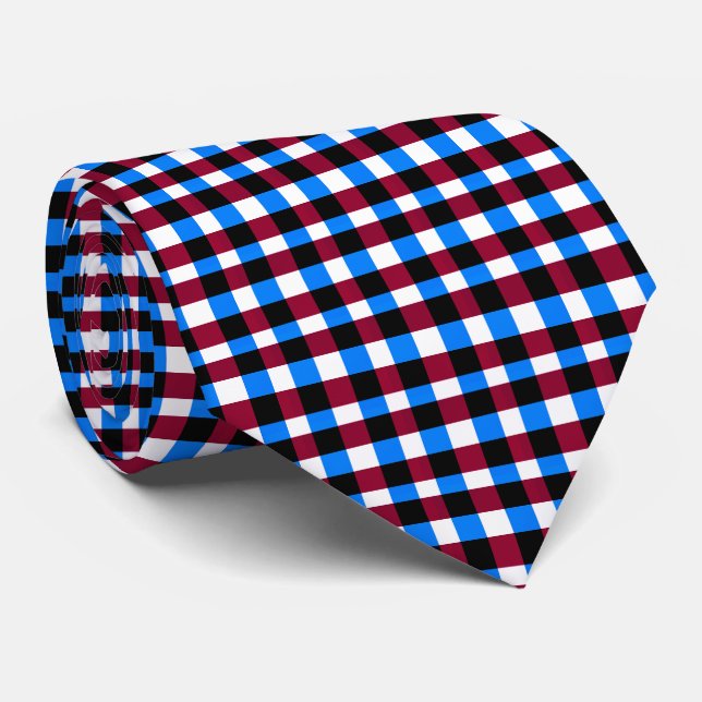 Blue Red White Squares Neck Tie (Rolled)