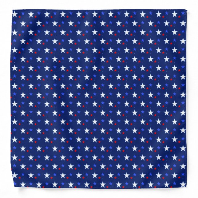 Blue Red White Star Pattern on Blue Bandana (Front)