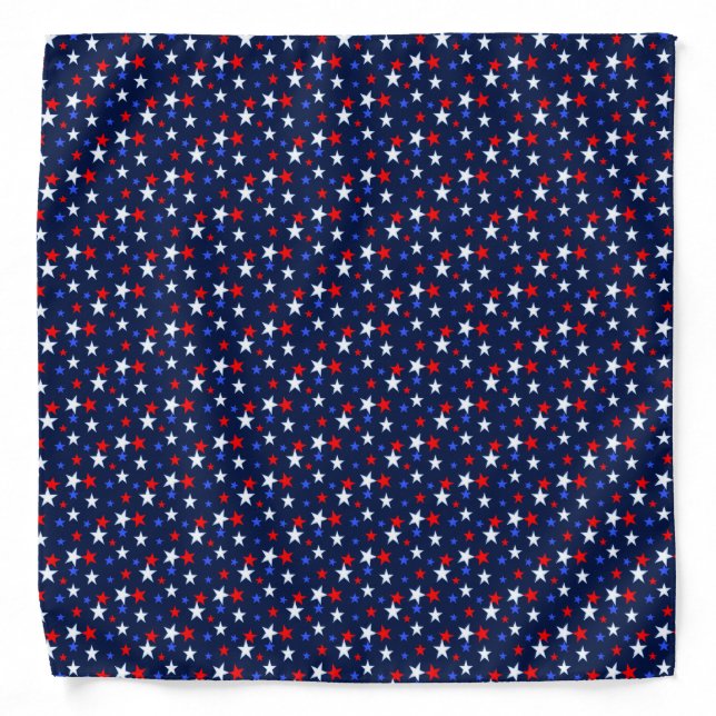 Blue Red White Star Pattern on Navy Blue Bandana (Front)